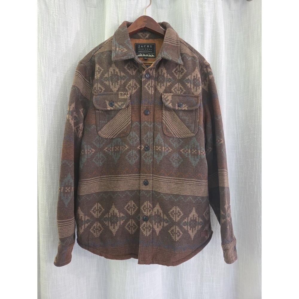 Jachs New York Men's Brown Aztec Wool Blend Shirt Jacket Size Medium Button Up